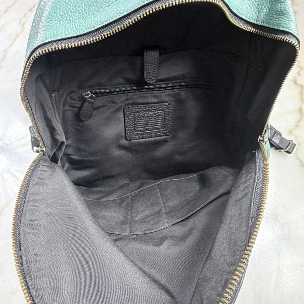Coach West Backpack Teal Black Pebbled Leather F27287 Mens Bag